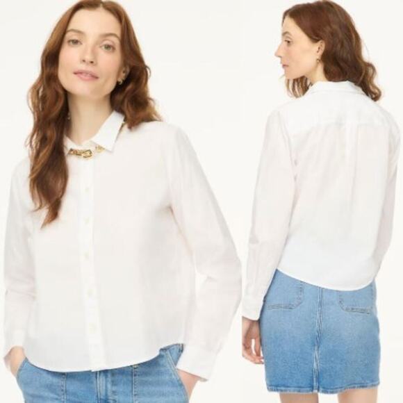 J. Crew Factory Petite Curved Hem Modern Button-Up Shirt CC811 White Size SP NWT - Picture 1 of 4